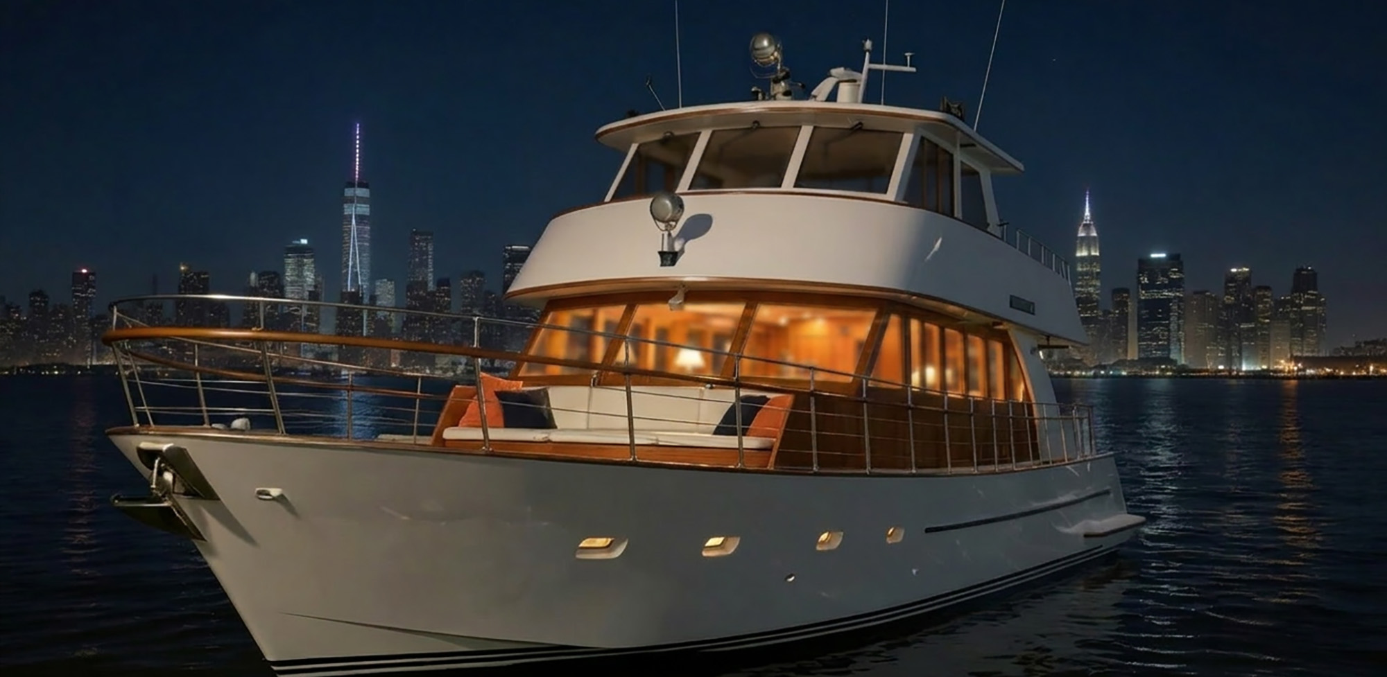 Calypso Yacht Night Time NYC Skyline