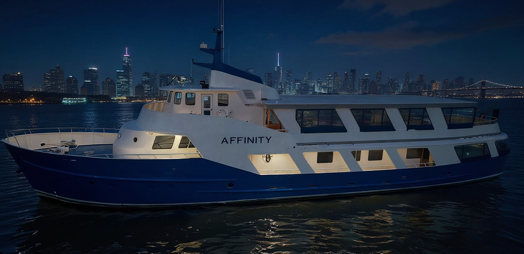 Exterior Affinity Yacht Night Time with Scenic Spots AI into the Skyline